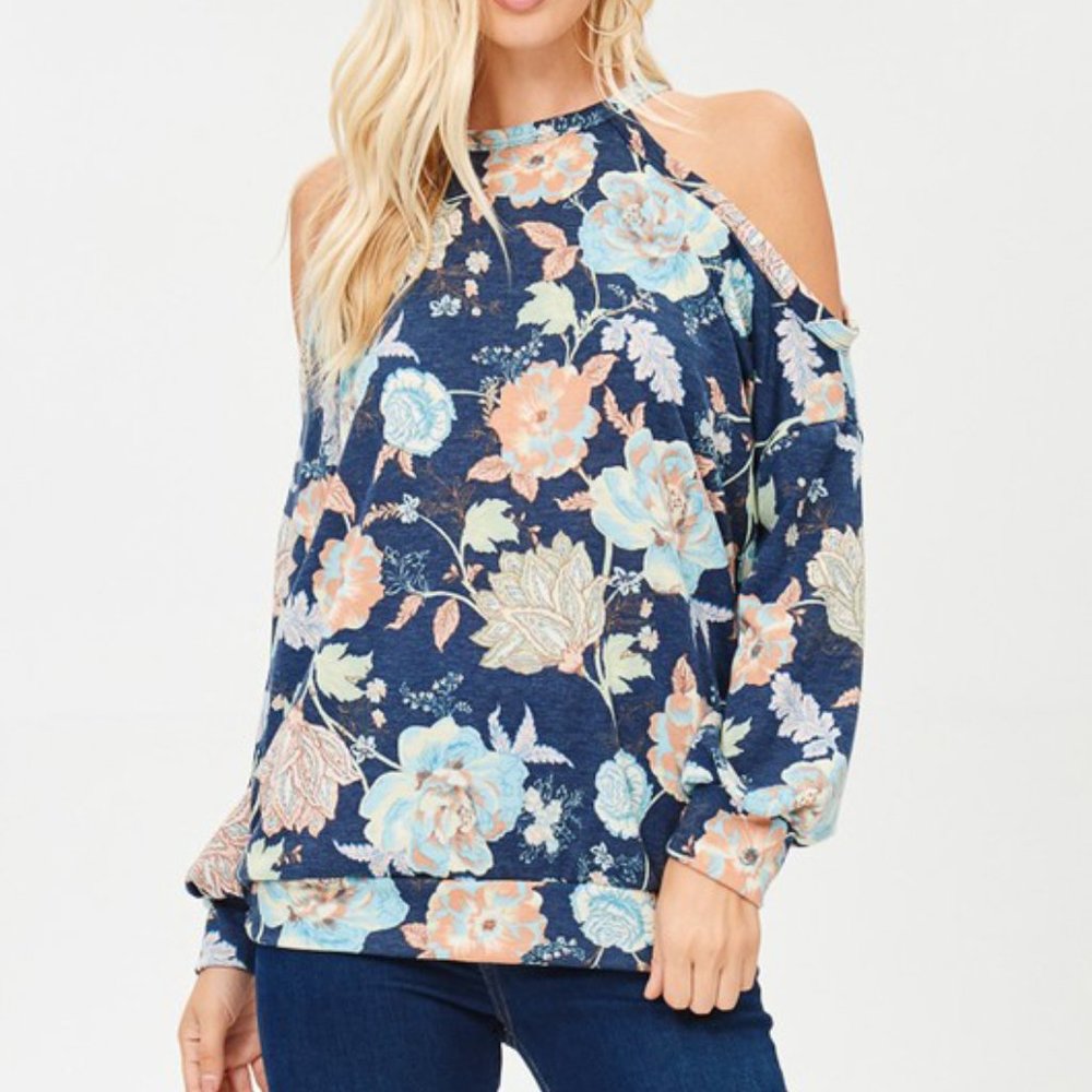 Floral Cold Shoulder French Terry Sweat Top